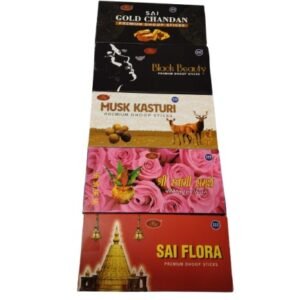 5 Flavours Premium Dhoop Sticks . [ Gold Chandan , Black Beauty , Musk Kasturi , Rose , Sai Flora] pack of 2