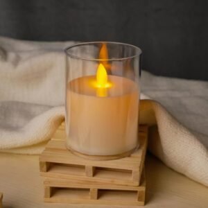 Acrylic Glass LED Moving Flame Pillar Candle, Flameless, Smokeless, Realistic Flickering, Warm White Light for Home Decor, Diwali, and Christmas