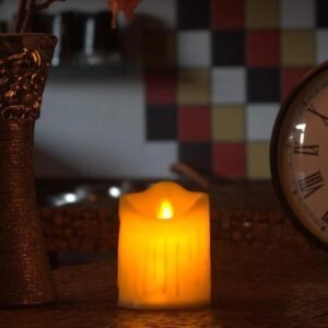 LED Moving Flame Pillar Candle - Dripping Ivory, Flameless, Smokeless, Realistic Flickering, Warm White Light for Home Decor, Diwali, and Christmas