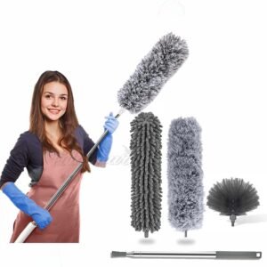 3 in 1 Microfiber Feather Duster 3PCS Bendable & Extendable Fan Cleaning Brush with 100 inches Expandable Pole Handle Washable Mop for High Ceiling Fans (King)