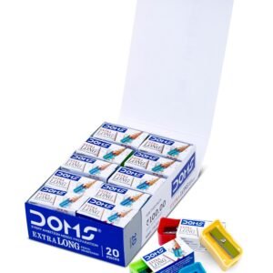 Doms Non-Toxic Extra Long Pencil Sharpener Box Pack | For Smooth & Breakless Sharpening | Playful Body Colors | Pack of 20 Pieces