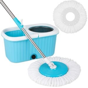 Plastic Spin Mop Bucket, Moppers for Cleaning Floor, Mop Set Extendable Handle, Removable Wringer 360° with Floor Cleaner Mopping Stick (Square Mop Set)