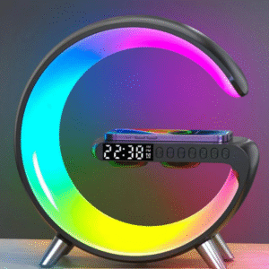 Smart Atmosphere Lamp with 15W Wireless Charger, Smart RGBIC Lights, Alarm Clock, Bluetooth Speaker . [ BLACK / WHITE ]