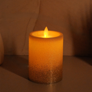 LED Moving Flame Glitter Pillar Candle – Flameless, Battery Operated, Warm White Glow [ 4 INCH/ 5 INCH / 6INCH]