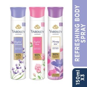 Yardley London Refreshing Deo Body Spray Tripack (English Lavender + English Rose + Morning Dew) for Women, 150ml Each (Pack of 3)