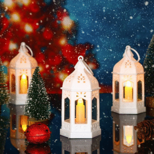 Mini Moroccan Decorative Lantern with LED Candle | Pack of 3 [ White / Black]