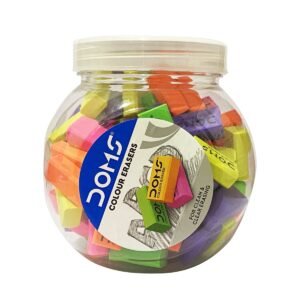 Doms Color Erasers Jar Pack | For Clean & Clear Erasing | Dust Free, Non-Toxic & Safe For Kids | Lesser Flakes & Non Messy | Vibrant Body Colors | Pack of 100 Erasers