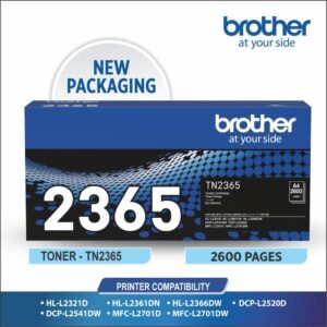 Brother Toner TN-2365 Has 2600 Pages Yield Compatible with HL-L2321D HL-L2361DN HL-L2366DW DCP-L2520D DCP-L2541DW MFC-L2701D and MFC-L2701DW