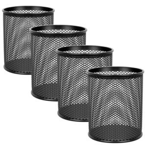 Metal Mesh Pencil Holder Round /Square Pen Cups For Desk Organizer Classroom Organization Pencil Holders Wire Makeup Brush Holders For Desk Office Supplies -4Pcs,Black