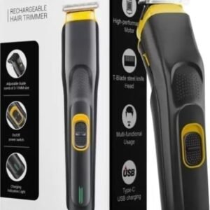HTC Trimmer Men, Beard Trimmer for Men, Professional Hair Clipper, Cordless Professional Hair Trimmer Titanium coated blade waterproof Trimmer 90 min Runtime 12 Length Settings (Black, Yellow)