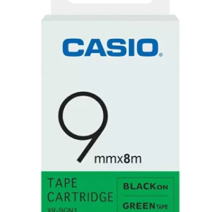 CASIO XR-9GN1 TAPE CARTRIDGE EZ-LABEL PRINTER (Black text on Green Tape)