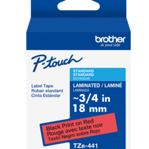 brother TZe-441 Laminated 18mm x 8m Black on Red Tape Cassette