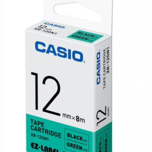 CASIO XR-12GN1 TAPE CARTRIDGE EZ-LABEL PRINTER (Black on Green tape)