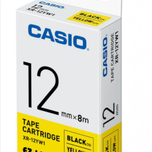 CASIO XR-12YW1 TAPE CARTRIDGE EZ-LABEL PRINTER (Black on yellow tape)