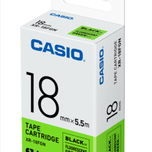 CASIO XR-18FGN TAPE CARTRIDGE EZ-LABEL PRINTER (Black text on fluorescent Green)