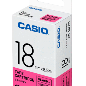 CASIO XR-18FPK TAPE CARTRIDGE EZ-LABEL PRINTER (Black text on fluorescent Pink Tape)