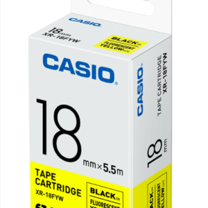 CASIO XR-18FYW TAPE CARTRIDGE EZ-LABEL PRINTER (Black text on fluorescent Yellow)