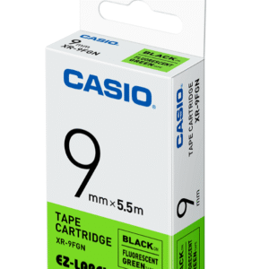CASIO XR-9FGN TAPE CARTRIDGE EZ-LABEL PRINTER (Black text on fluorescent Green)